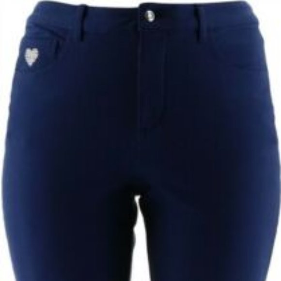 NWT QUACKER FACTORY NAVY DENIM BOOT CUT PANTS 2 - Picture 2 of 13